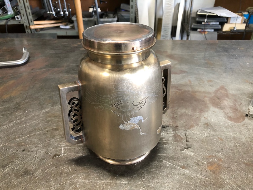 真鍮製花瓶の修理